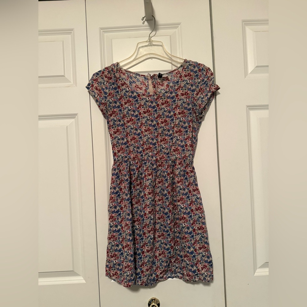 Divided Pink and Blue Midi Sundress with Cap Sleeves